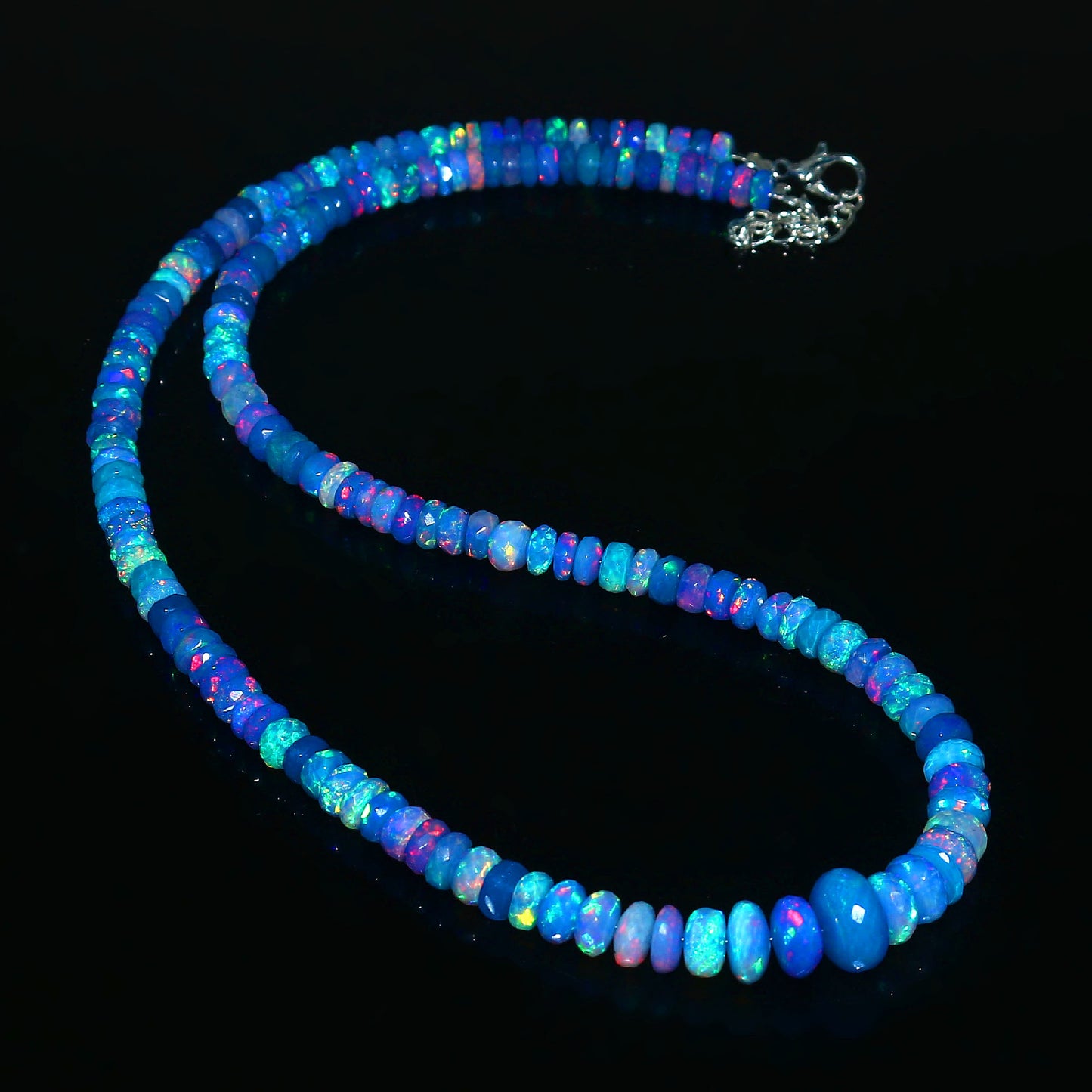 Natural Blue Ethiopian Opal Rondelle Necklace – Fiery Gemstone Jewelry | Unique Gift for Her