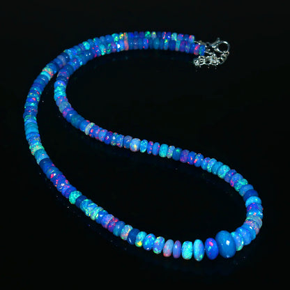 Natural Blue Ethiopian Opal Rondelle Necklace – Fiery Gemstone Jewelry | Unique Gift for Her