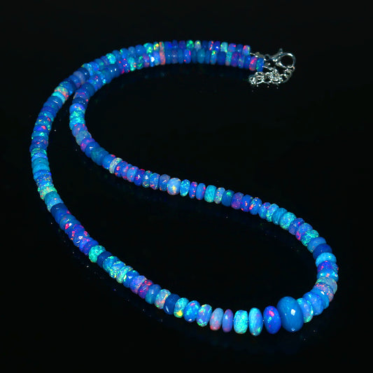 Natural Blue Ethiopian Opal Rondelle Necklace – Fiery Gemstone Jewelry | Unique Gift for Her
