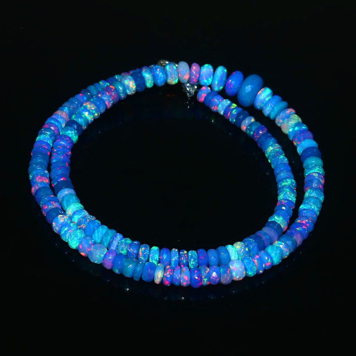 Natural Blue Ethiopian Opal Rondelle Necklace – Fiery Gemstone Jewelry | Unique Gift for Her