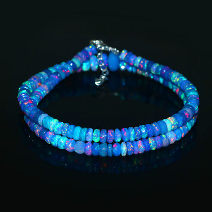 Natural Blue Ethiopian Opal Rondelle Necklace – Fiery Gemstone Jewelry | Unique Gift for Her