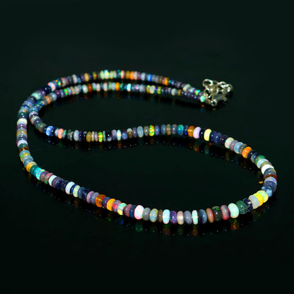 Natural Multi-color Opal Ethiopian Opal Rondelle Necklace – Fiery Gemstone Jewelry | Unique Gift for Her