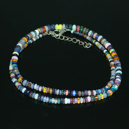Natural Multi-color Opal Ethiopian Opal Rondelle Necklace – Fiery Gemstone Jewelry | Unique Gift for Her