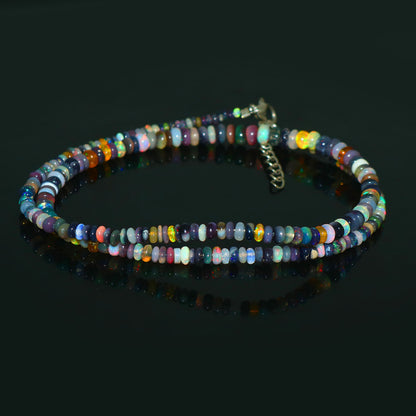 Natural Multi-color Opal Ethiopian Opal Rondelle Necklace – Fiery Gemstone Jewelry | Unique Gift for Her