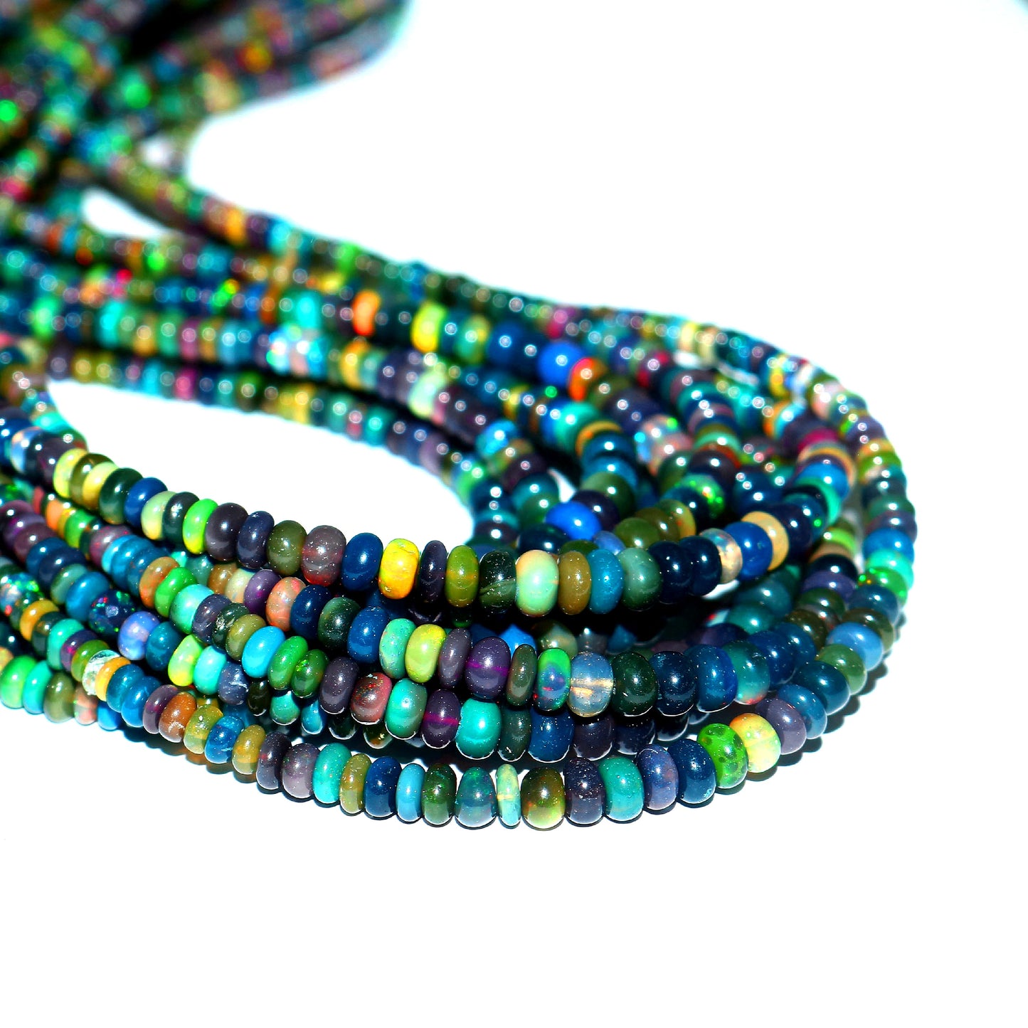 Natural Multi-Color Ethiopian Opal Rondelle Necklace – Fiery Gemstone Jewelry | Unique Gift for Her