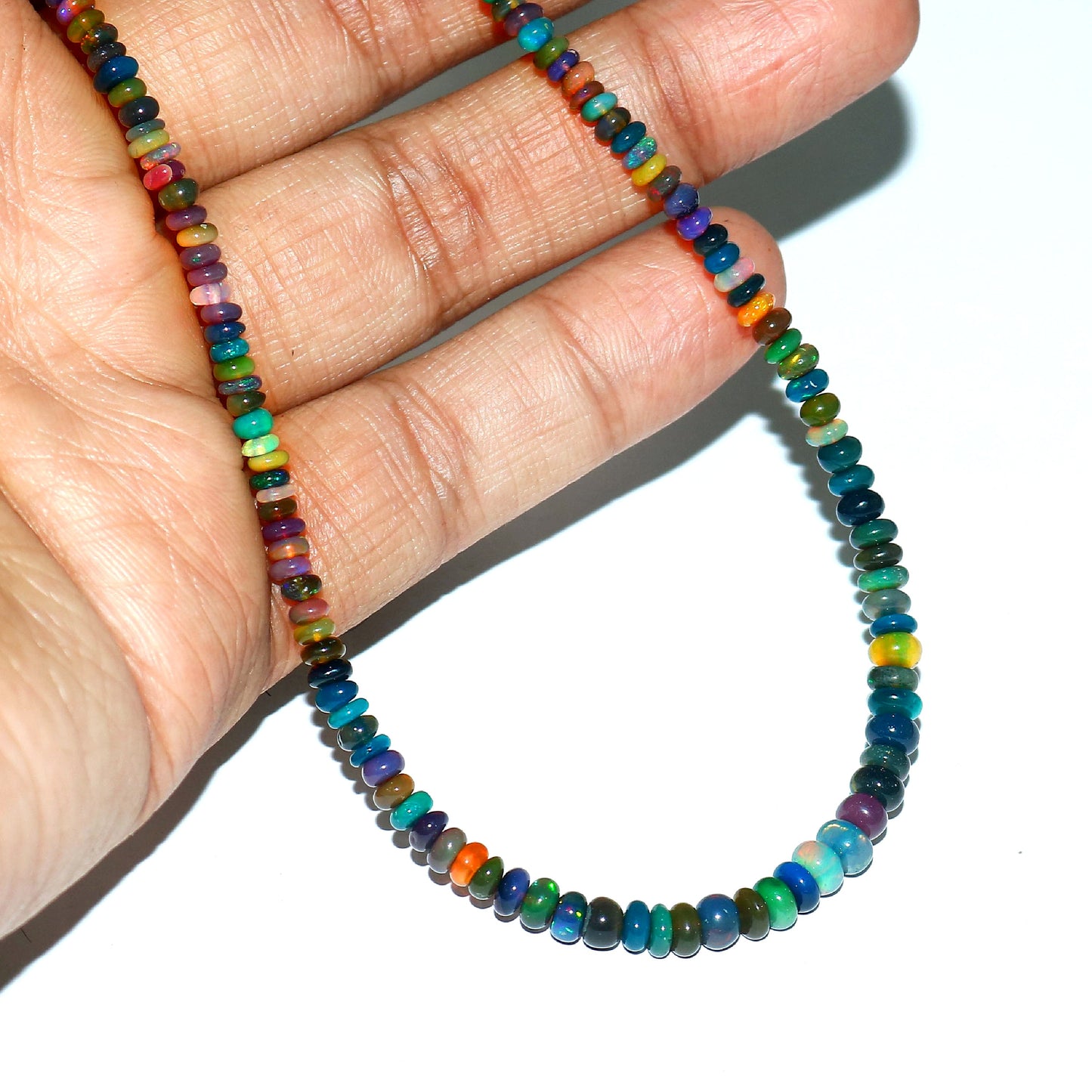 Natural Multi-Color Ethiopian Opal Rondelle Necklace – Fiery Gemstone Jewelry | Unique Gift for Her