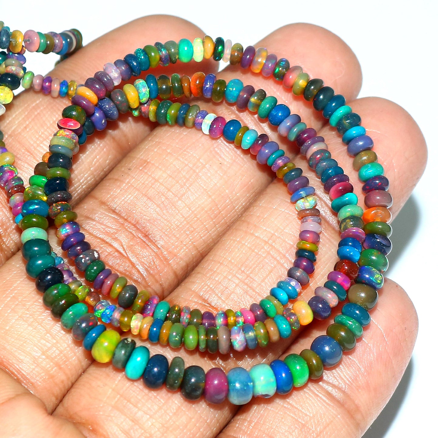 Natural Multi-Color Ethiopian Opal Rondelle Necklace – Fiery Gemstone Jewelry | Unique Gift for Her