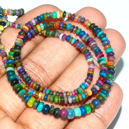 Natural Multi-Color Ethiopian Opal Rondelle Necklace – Fiery Gemstone Jewelry | Unique Gift for Her