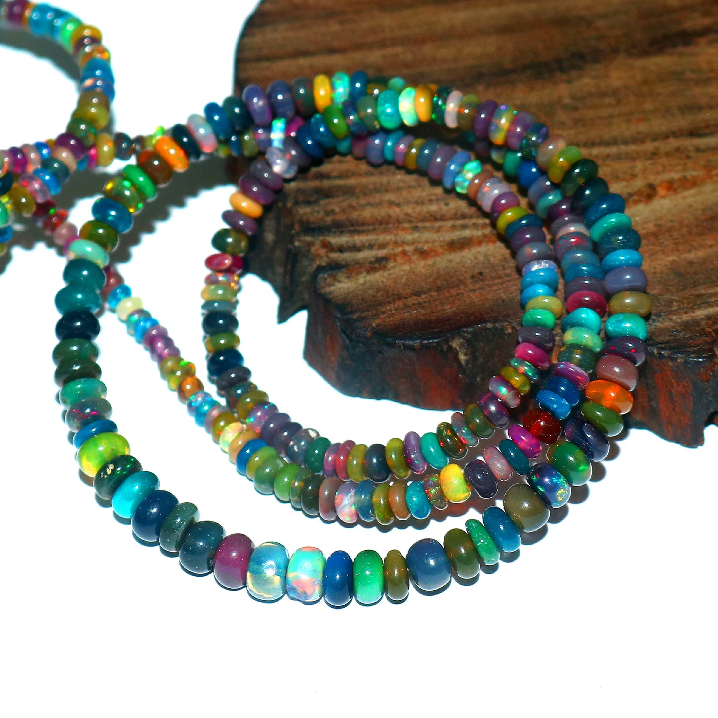 Natural Multi-Color Ethiopian Opal Rondelle Necklace – Fiery Gemstone Jewelry | Unique Gift for Her