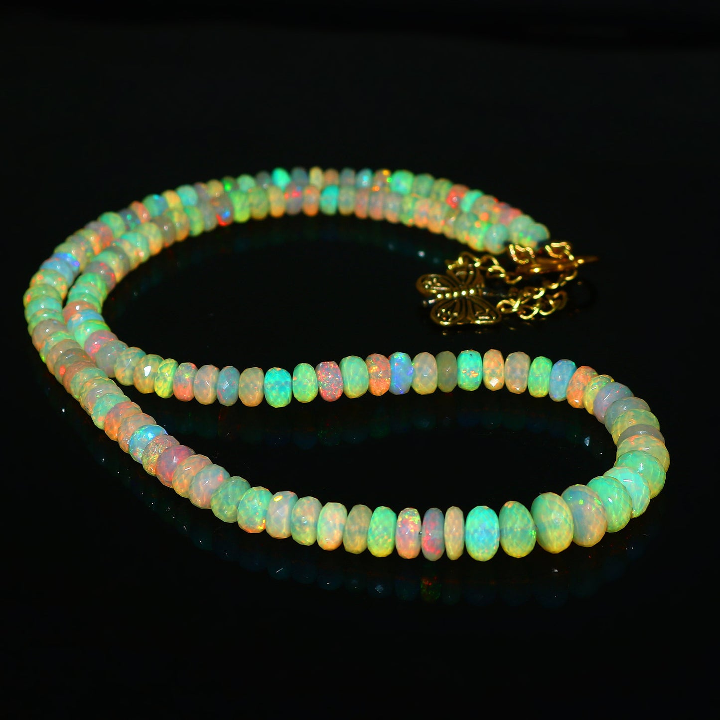 Natural Yellow Ethiopian Opal Rondelle Necklace – Fire Gemstone Jewelry