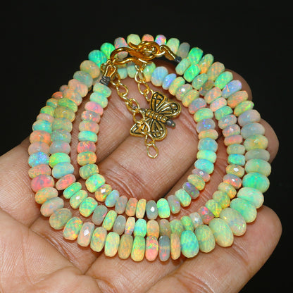 Natural Yellow Ethiopian Opal Rondelle Necklace – Fire Gemstone Jewelry