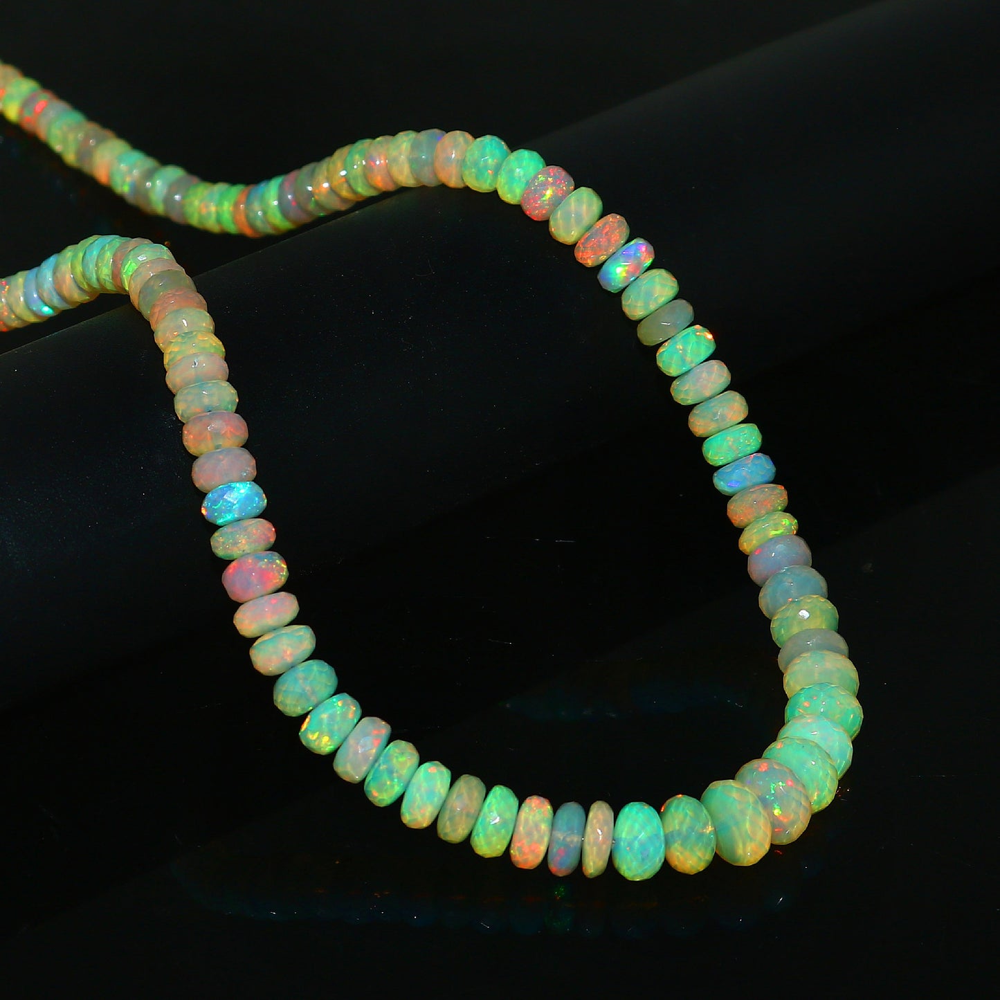 Natural Yellow Ethiopian Opal Rondelle Necklace – Fire Gemstone Jewelry