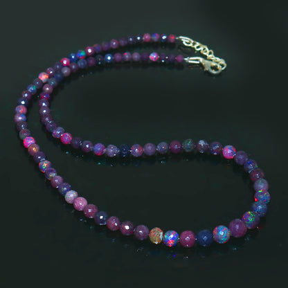 Natural Blue Ethiopian Opal Necklace – Round Fire Gemstone Jewelry