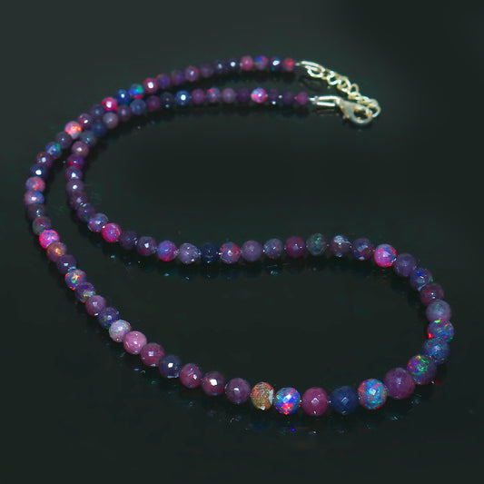 Natural Blue Ethiopian Opal Necklace – Round Fire Gemstone Jewelry