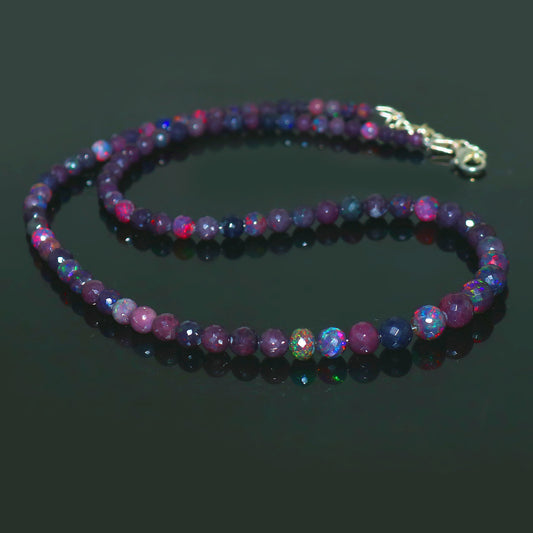 Natural Blue Ethiopian Opal Necklace – Round Fire Gemstone Jewelry
