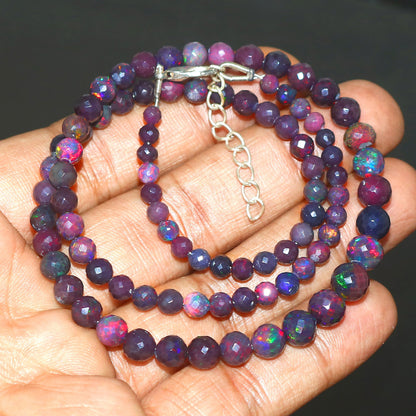 Natural Blue Ethiopian Opal Necklace – Round Fire Gemstone Jewelry