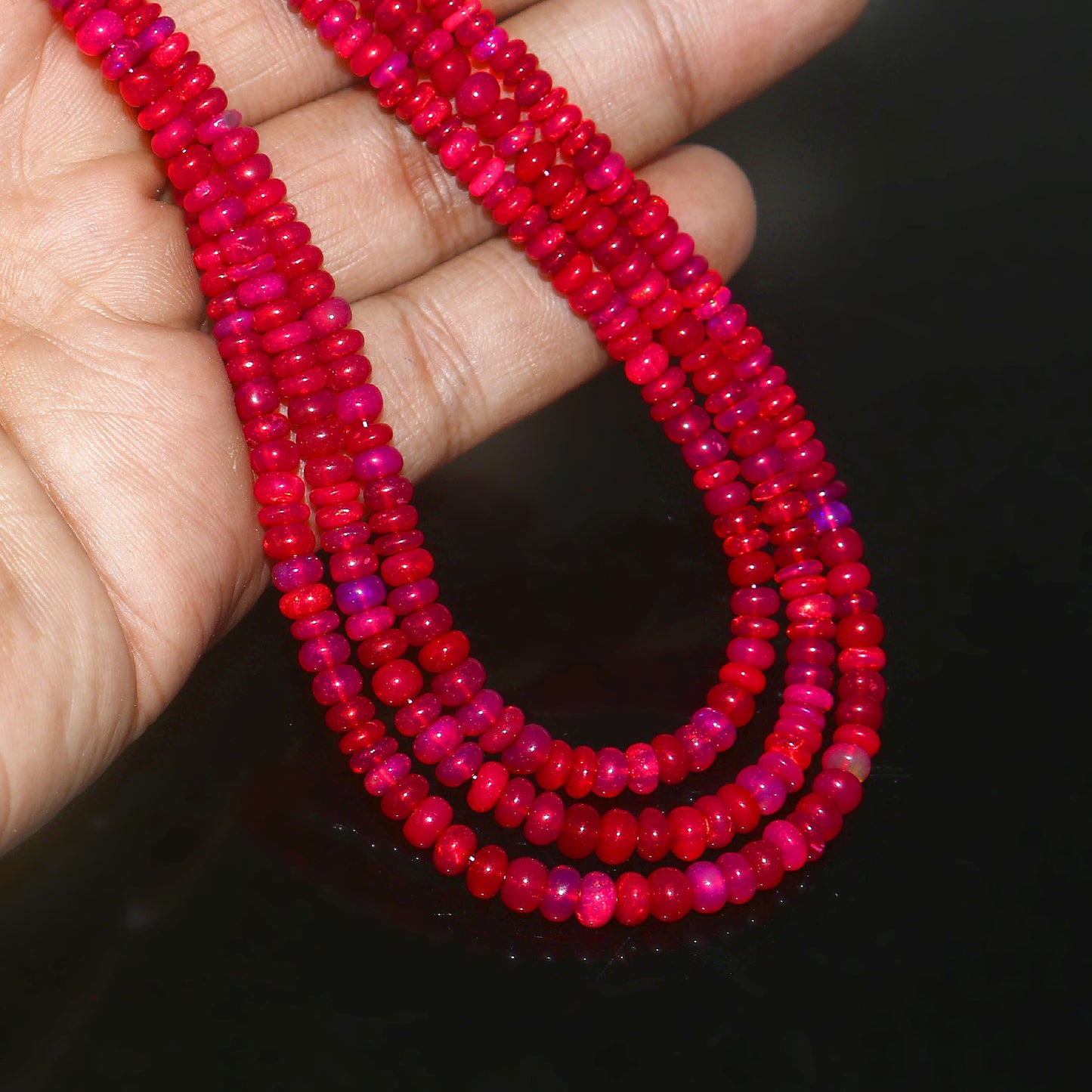 Natural Red Ethiopian Opal Rondelle Necklace – Fiery Gemstone Jewelry | Gift for Her