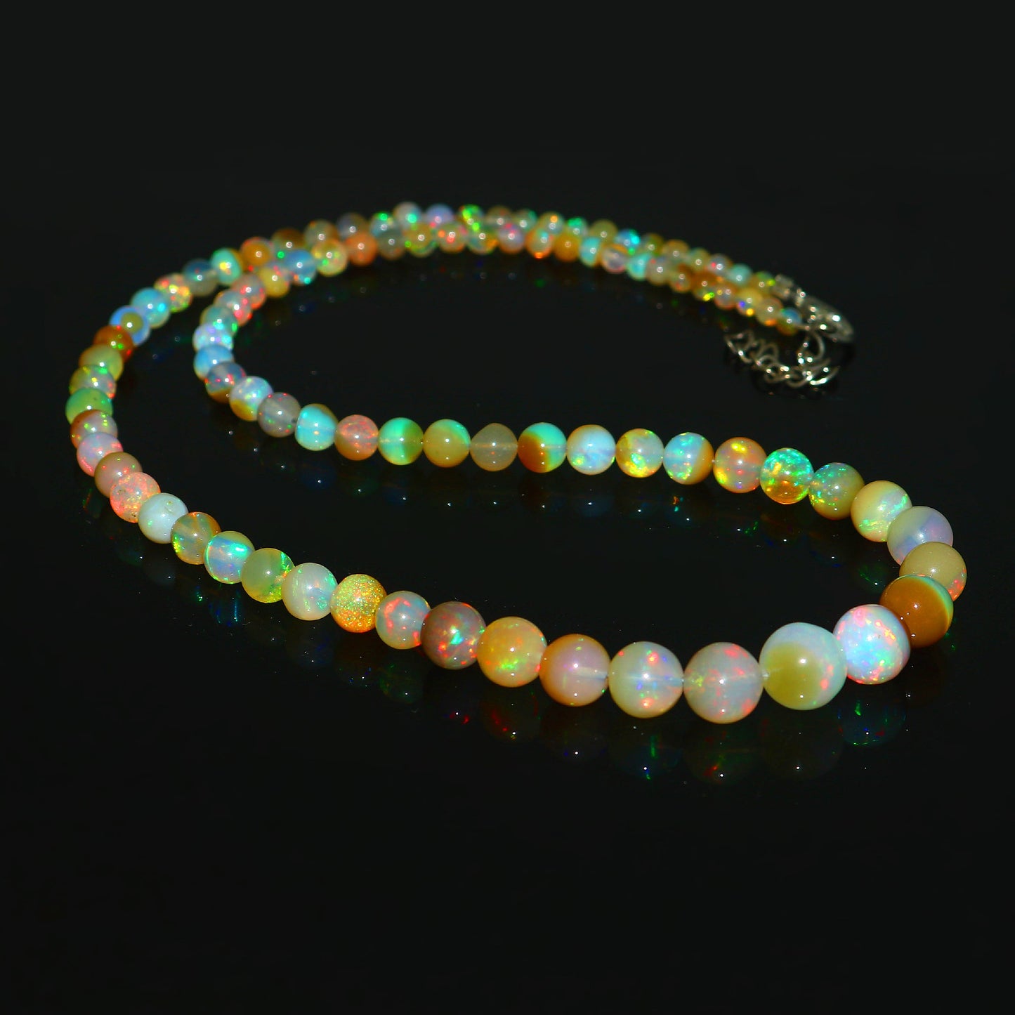 Natural Ethiopian Multi-color  Opal Necklace – Round Gemstone Design