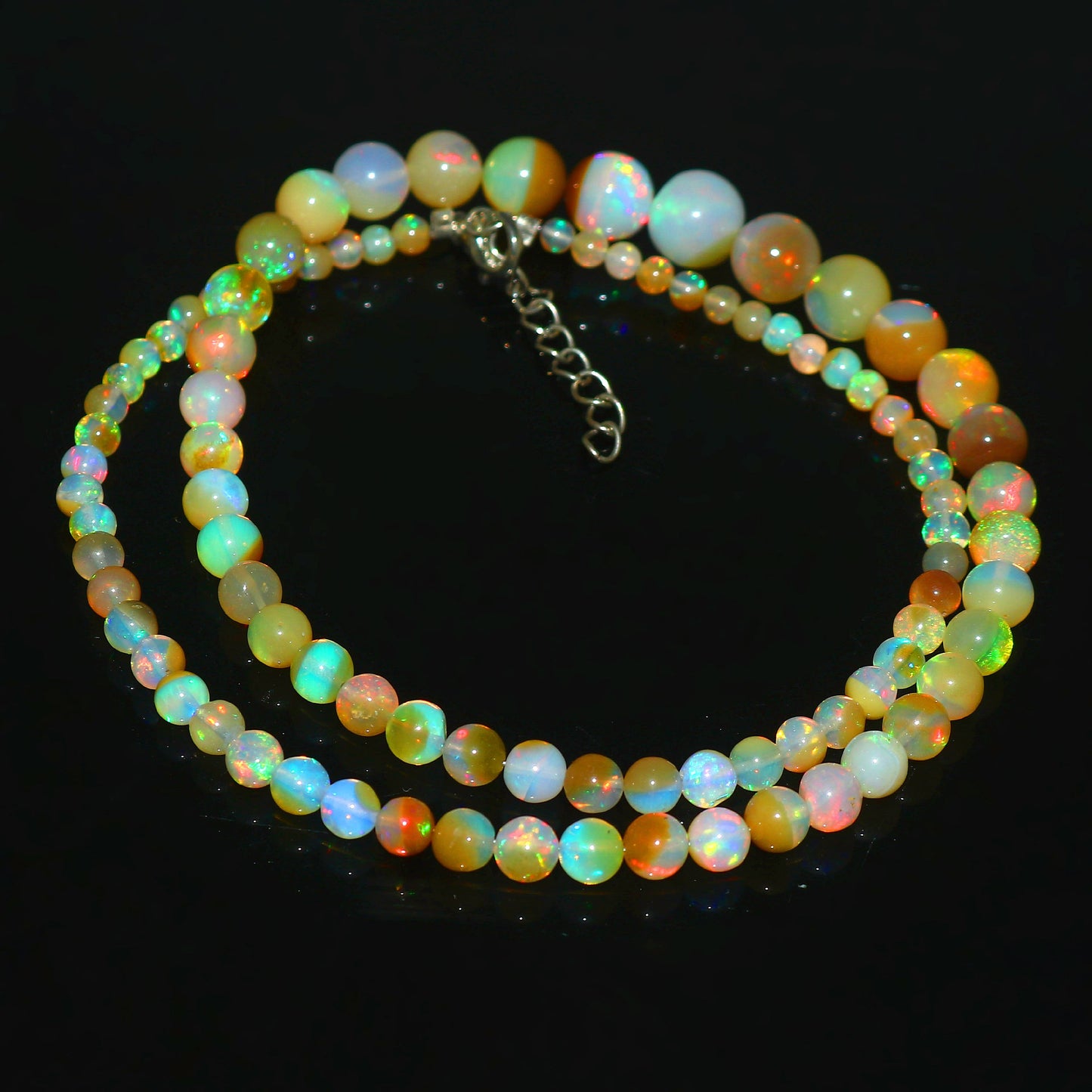 Natural Ethiopian Multi-color  Opal Necklace – Round Gemstone Design