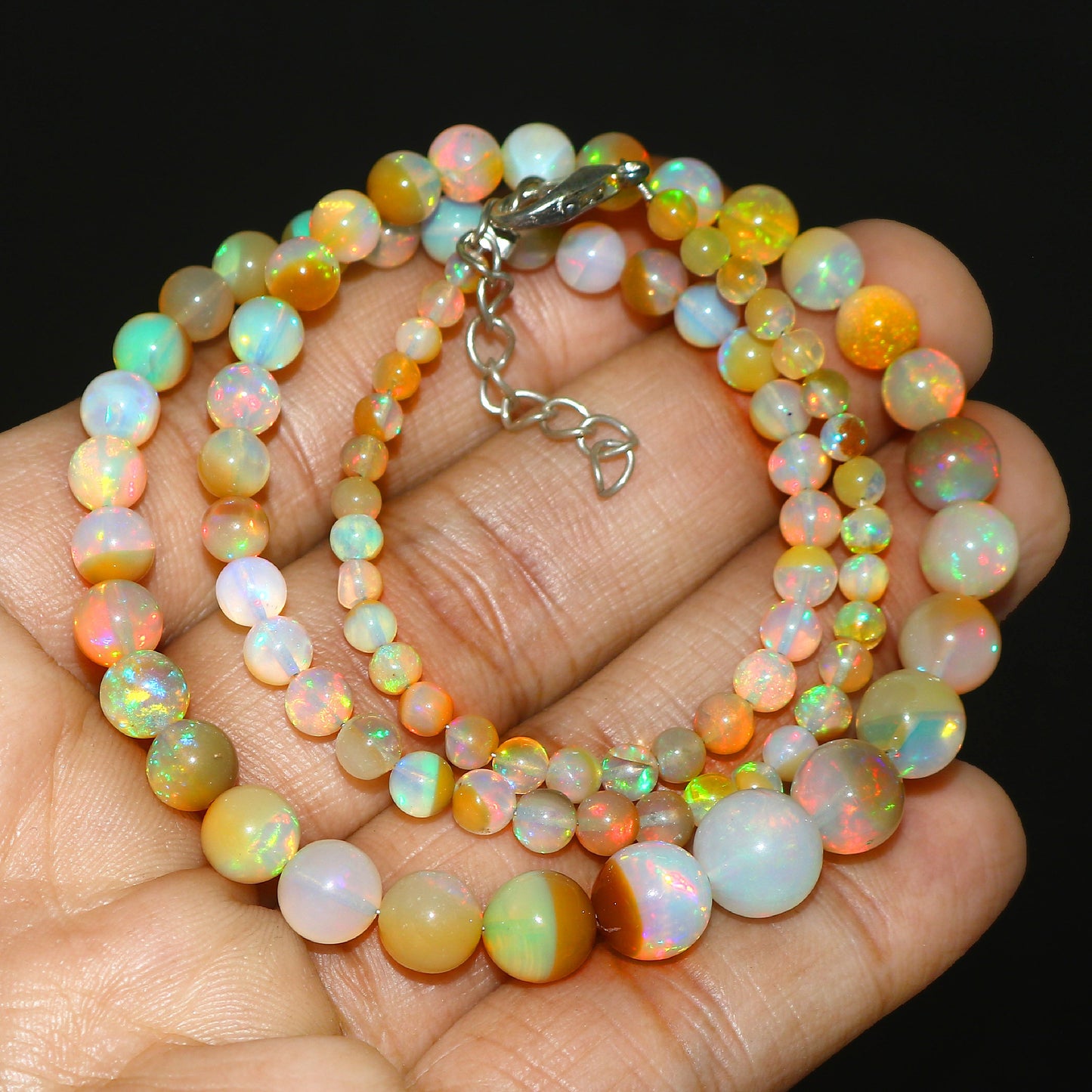 Natural Ethiopian Multi-color  Opal Necklace – Round Gemstone Design