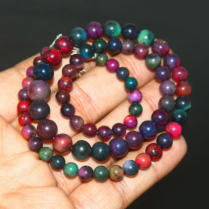 Natural Multi-Color Ethiopian Opal Round Necklace – Fiery Gemstone Jewelry