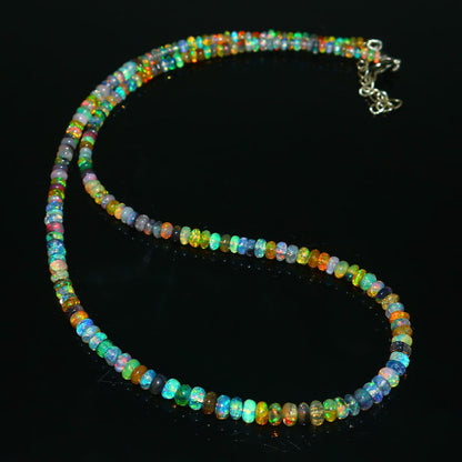 Natural Multi-Color Ethiopian Opal Rondelle Necklace – Fire Gemstone Jewelry