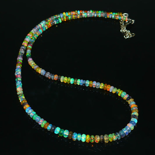 Natural Multi-Color Ethiopian Opal Rondelle Necklace – Fire Gemstone Jewelry