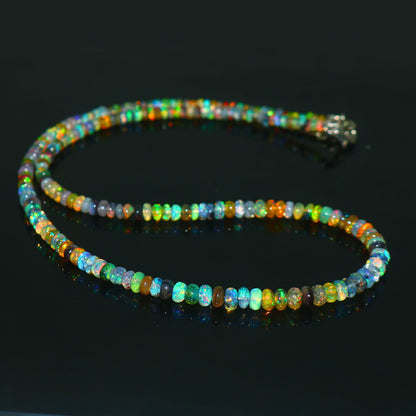 Natural Multi-Color Ethiopian Opal Rondelle Necklace – Fire Gemstone Jewelry