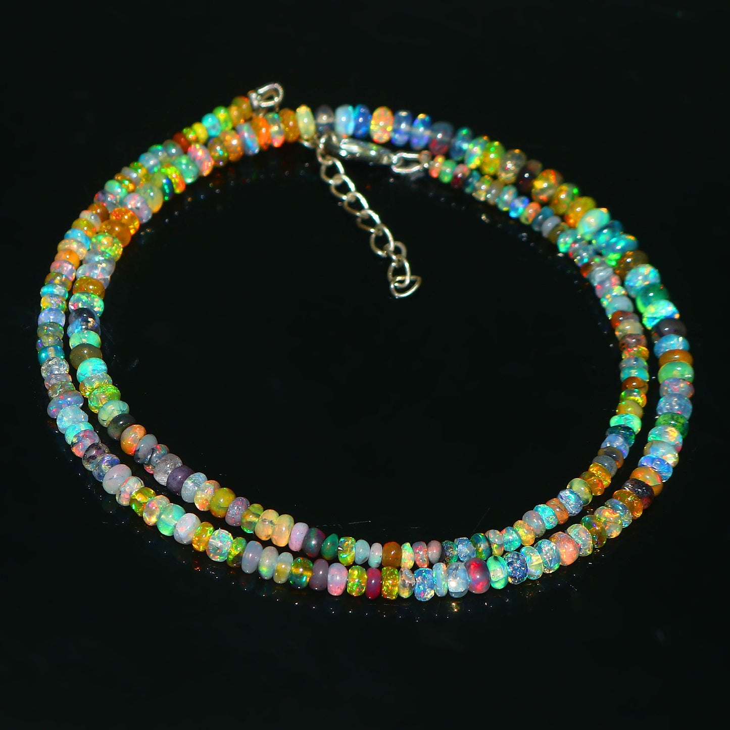 Natural Multi-Color Ethiopian Opal Rondelle Necklace – Fire Gemstone Jewelry