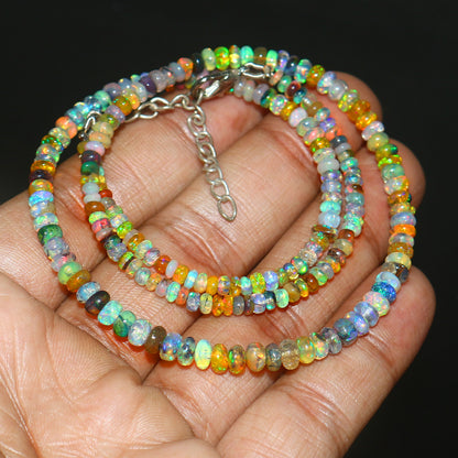 Natural Multi-Color Ethiopian Opal Rondelle Necklace – Fire Gemstone Jewelry