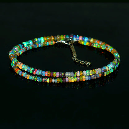 Natural Multi-Color Ethiopian Opal Rondelle Necklace – Fire Gemstone Jewelry