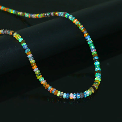 Natural Multi-Color Ethiopian Opal Rondelle Necklace – Fire Gemstone Jewelry
