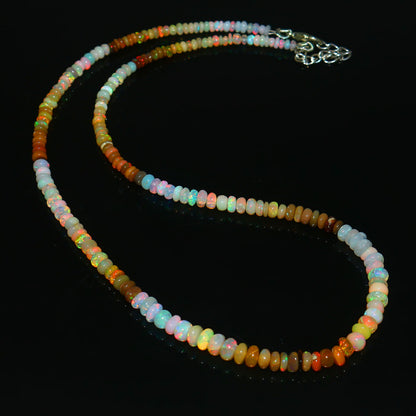 Natural Multi-Color Ethiopian Opal Rondelle Necklace – Fire Gemstone Jewelry