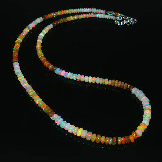 Natural Multi-Color Ethiopian Opal Rondelle Necklace – Fire Gemstone Jewelry