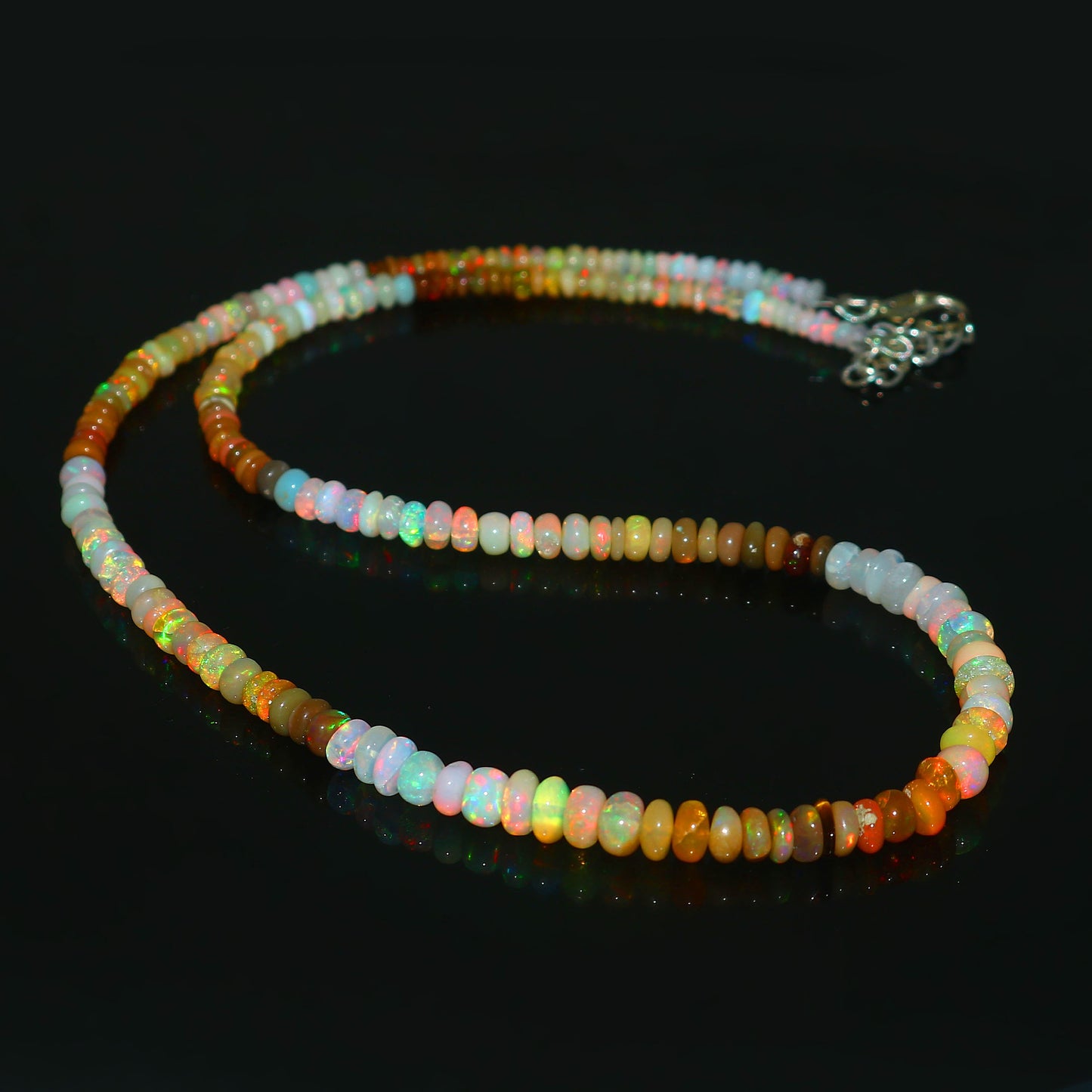 Natural Multi-Color Ethiopian Opal Rondelle Necklace – Fire Gemstone Jewelry