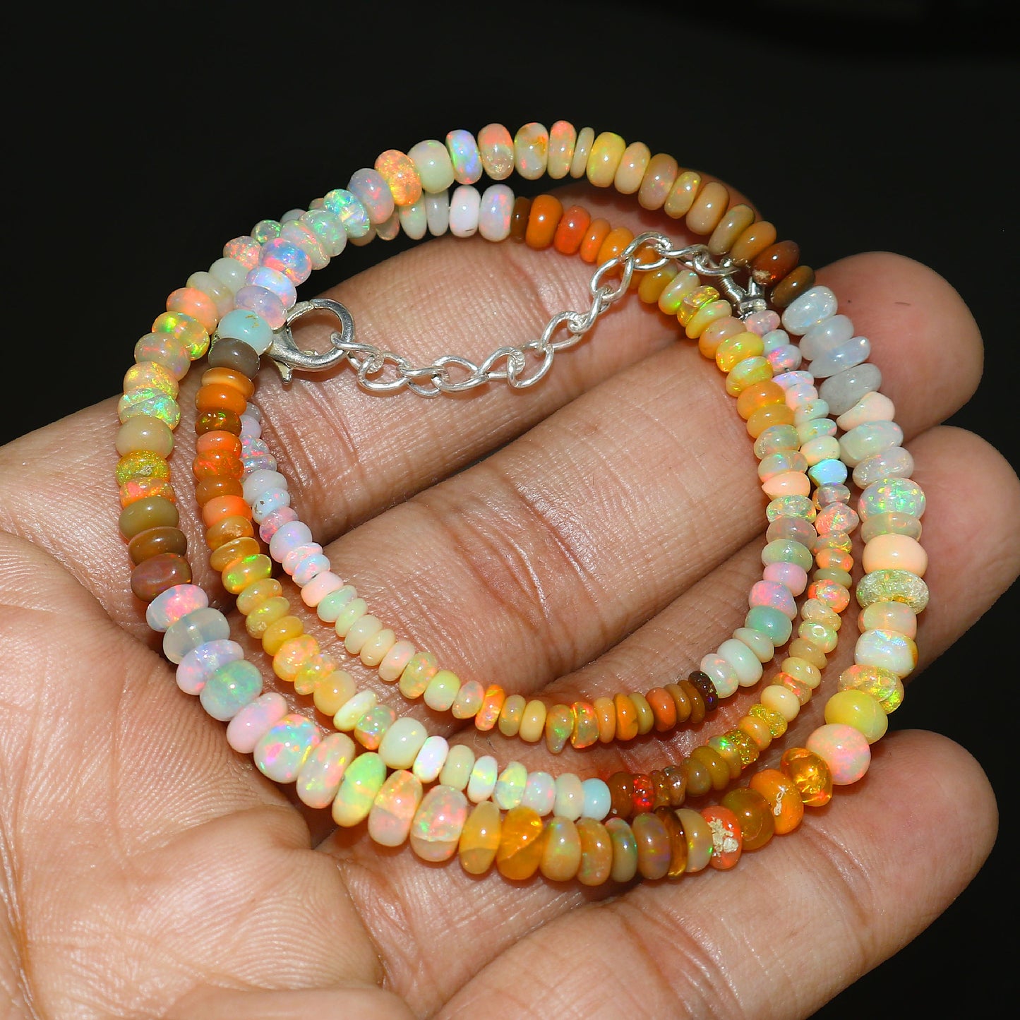 Natural Multi-Color Ethiopian Opal Rondelle Necklace – Fire Gemstone Jewelry
