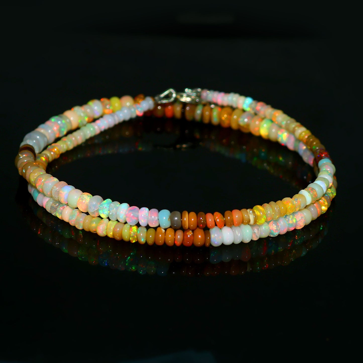 Natural Multi-Color Ethiopian Opal Rondelle Necklace – Fire Gemstone Jewelry