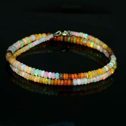 Natural Multi-Color Ethiopian Opal Rondelle Necklace – Fire Gemstone Jewelry