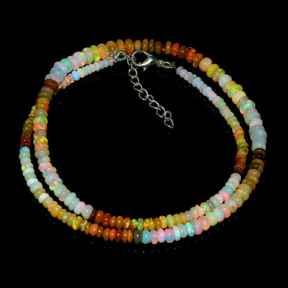 Natural Multi-Color Ethiopian Opal Rondelle Necklace – Fire Gemstone Jewelry
