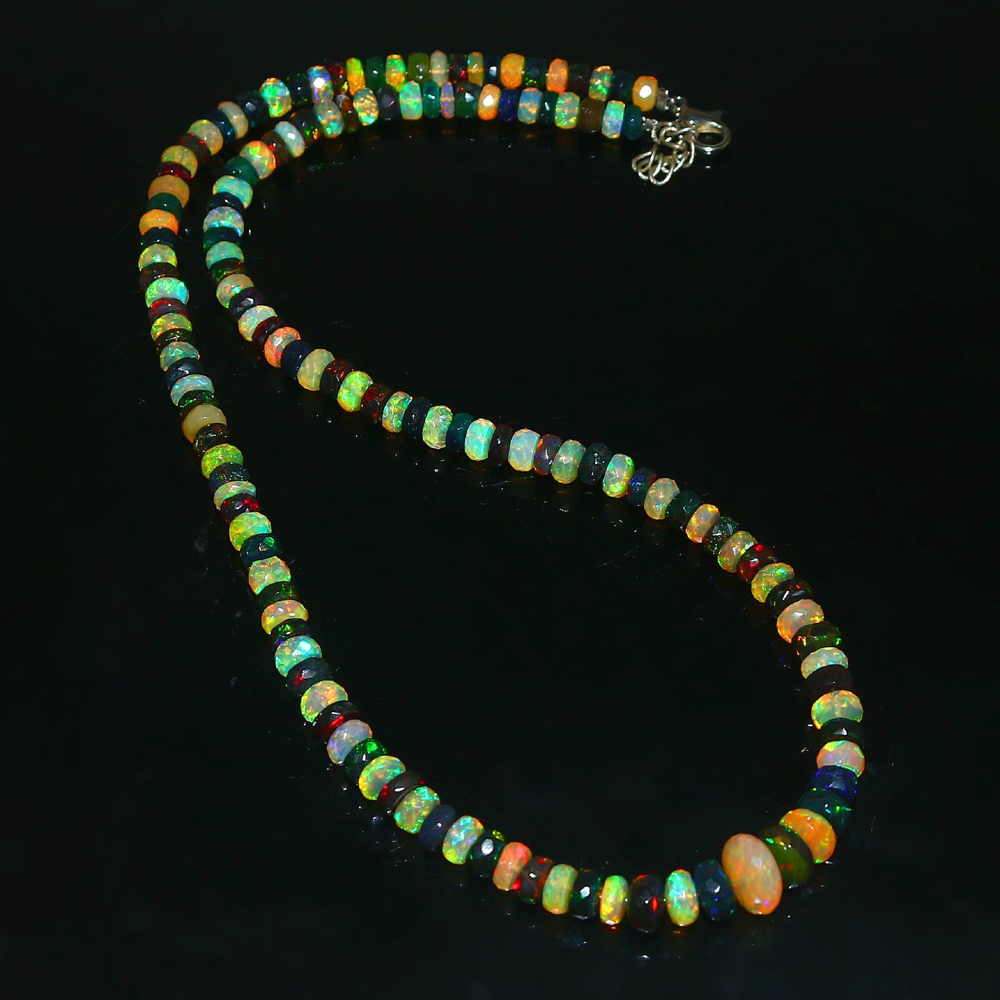 Natural Yellow/Black Ethiopian Opal Rondelle Necklace – Fiery Gemstone Jewelry | Unique Gift for Her
