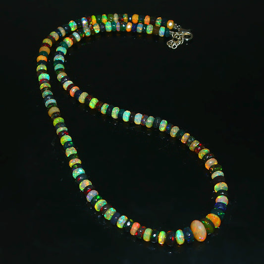 Natural Yellow/Black Ethiopian Opal Rondelle Necklace – Fiery Gemstone Jewelry | Unique Gift for Her