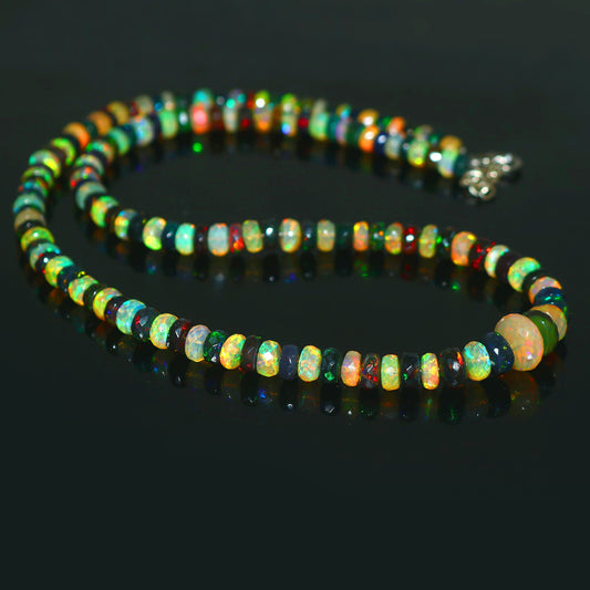 Natural Yellow/Black Ethiopian Opal Rondelle Necklace – Fiery Gemstone Jewelry | Unique Gift for Her