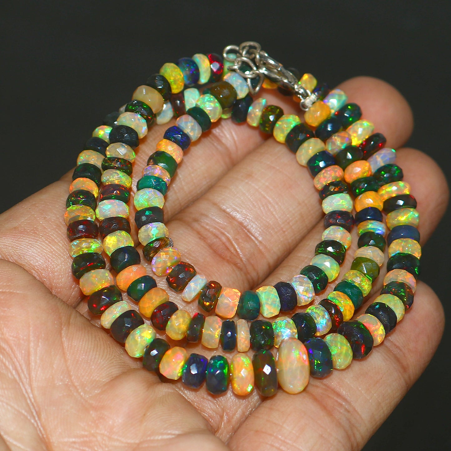Natural Yellow/Black Ethiopian Opal Rondelle Necklace – Fiery Gemstone Jewelry | Unique Gift for Her