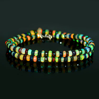 Natural Yellow/Black Ethiopian Opal Rondelle Necklace – Fiery Gemstone Jewelry | Unique Gift for Her