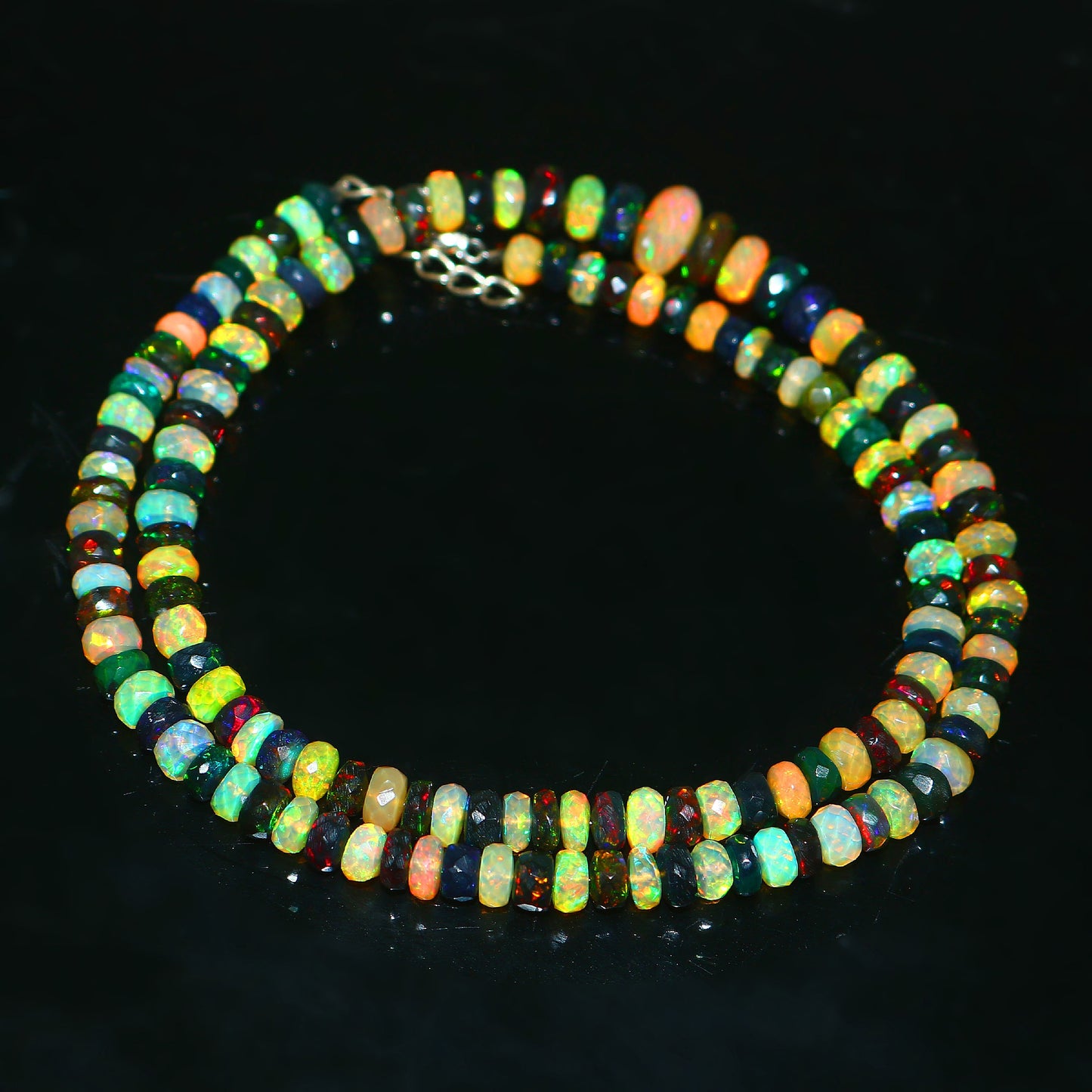 Natural Yellow/Black Ethiopian Opal Rondelle Necklace – Fiery Gemstone Jewelry | Unique Gift for Her