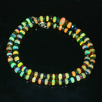 Natural Yellow/Black Ethiopian Opal Rondelle Necklace – Fiery Gemstone Jewelry | Unique Gift for Her