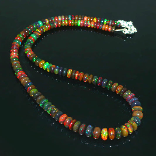 Natural Rainbow Ethiopian Opal Necklace – Rondelle Fire Gemstone Jewelry