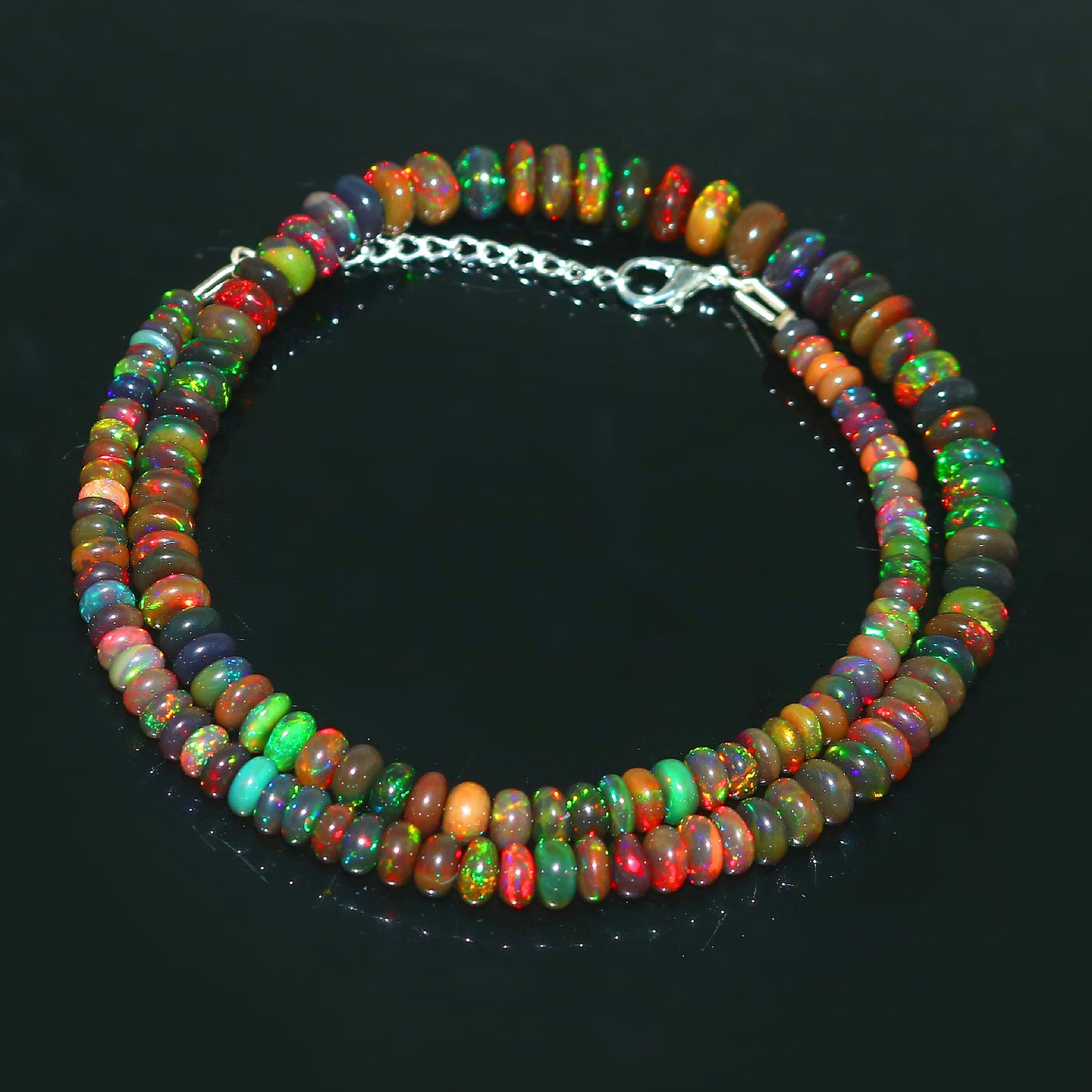 Natural Rainbow Ethiopian Opal Necklace – Rondelle Fire Gemstone Jewelry