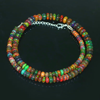 Natural Rainbow Ethiopian Opal Necklace – Rondelle Fire Gemstone Jewelry