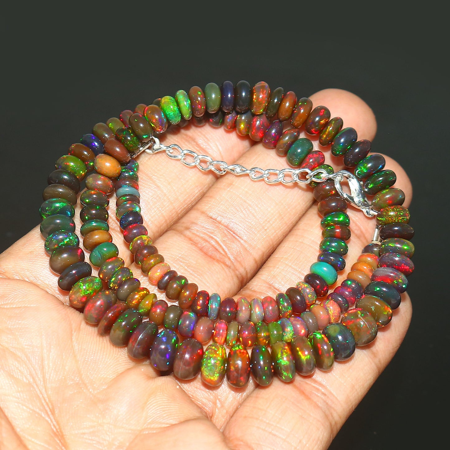 Natural Rainbow Ethiopian Opal Necklace – Rondelle Fire Gemstone Jewelry